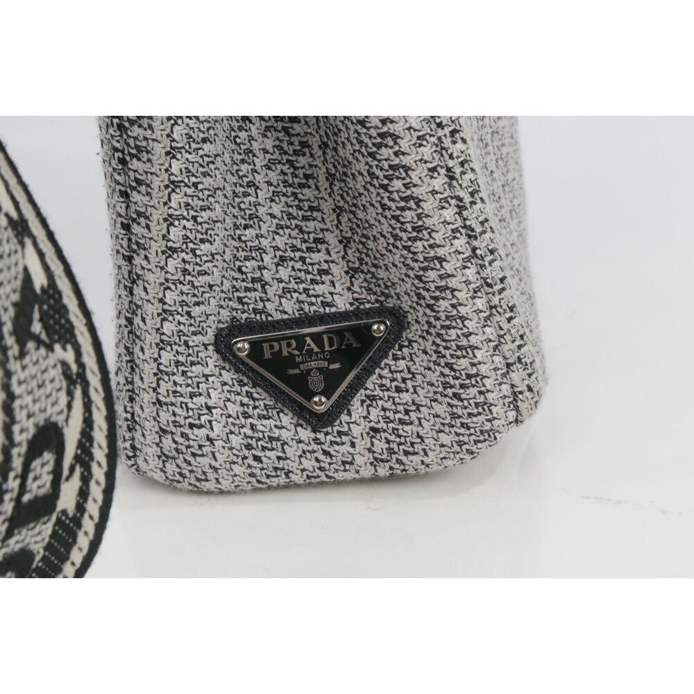 Prada Ricamo Jacquard Logo Embroidered Black Talco Leather Tote Shoulder Bag - Picture 5 of 16